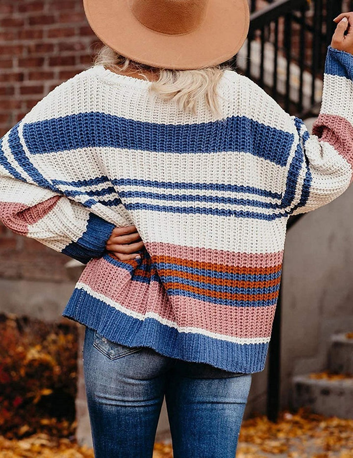 Damen Grobstrickpullover mit vielseitigem Streifenmuster Drune