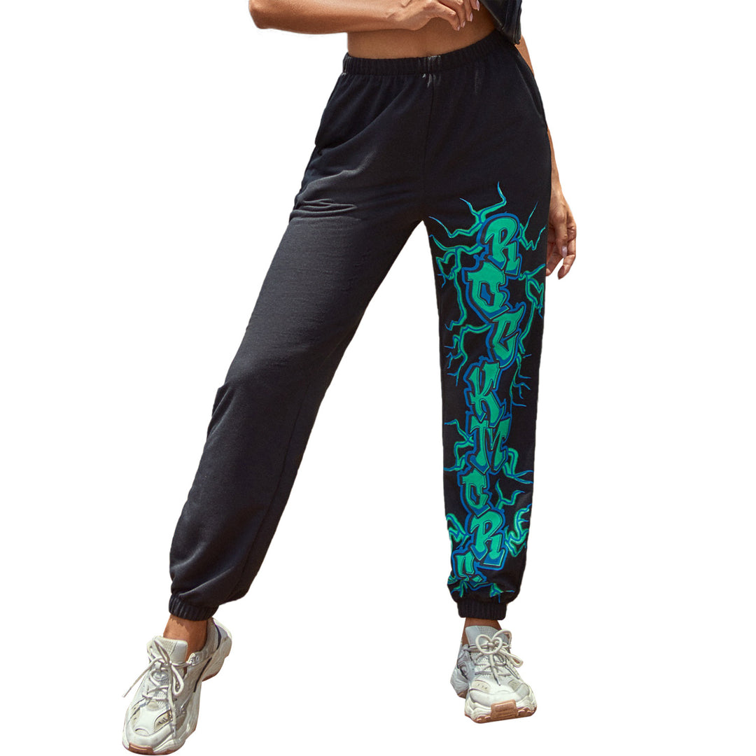Damen lässige Sweatpants mit kontrastierendem Grafikdruck an der Seite Drune