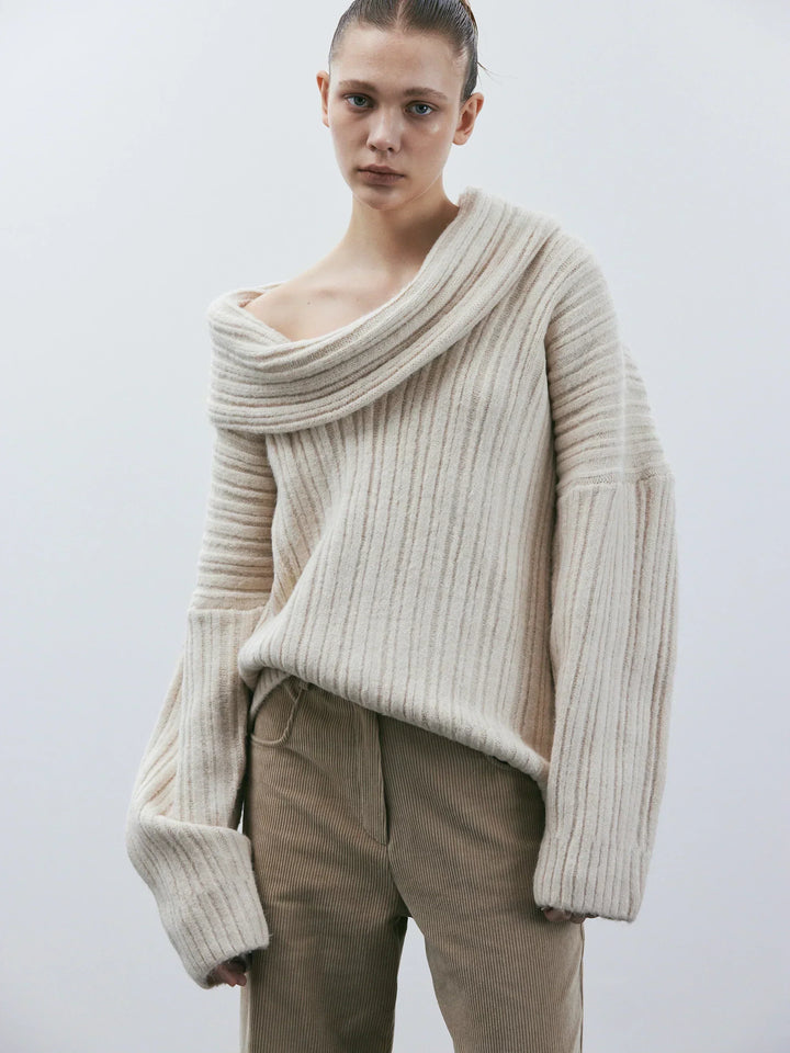 Drune | Übergröße Passform Gerippte Strick Wolle Off-Shoulder Design