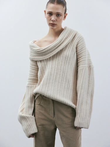 Drune | Übergröße Passform Gerippte Strick Wolle Off-Shoulder Design