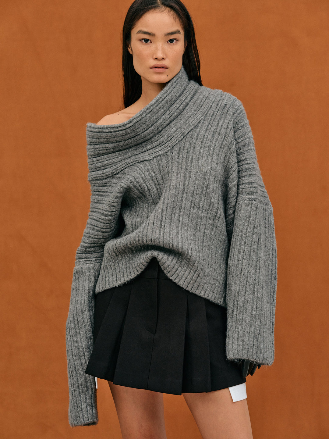Drune | Übergröße Passform Gerippte Strick Wolle Off-Shoulder Design