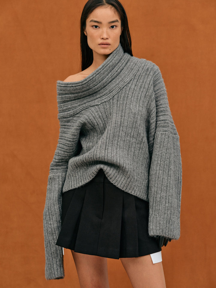 Drune | Übergröße Passform Gerippte Strick Wolle Off-Shoulder Design