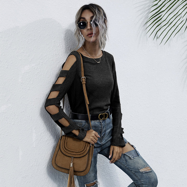 Damen elegantes Strickoberteil mit Cut-Out-Ärmeln und lässigem Design Drune