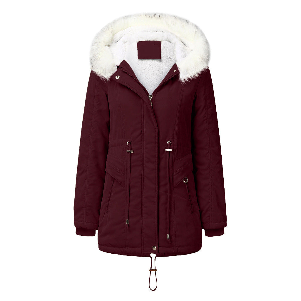 Damen modischer Winterparka mit abnehmbarem Kunstfellkragen und verstellbarem Taillenzug Drune