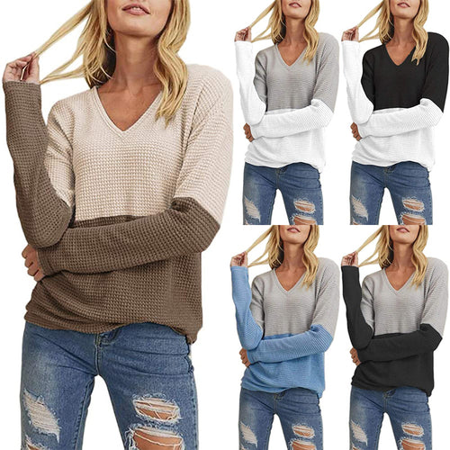 Damen lässiger Strickpullover mit modernem Farbverlauf und V-Ausschnitt Drune