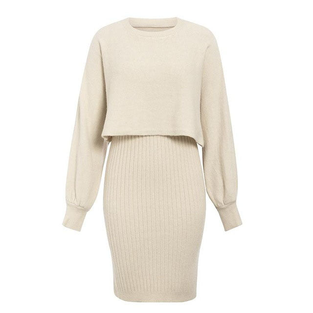 Damen Texturiertes Strickkleid Set Drune