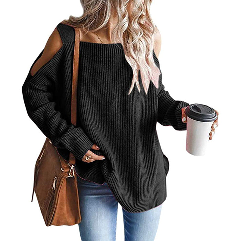Damen schulterfreier Grobstrickpullover Drune