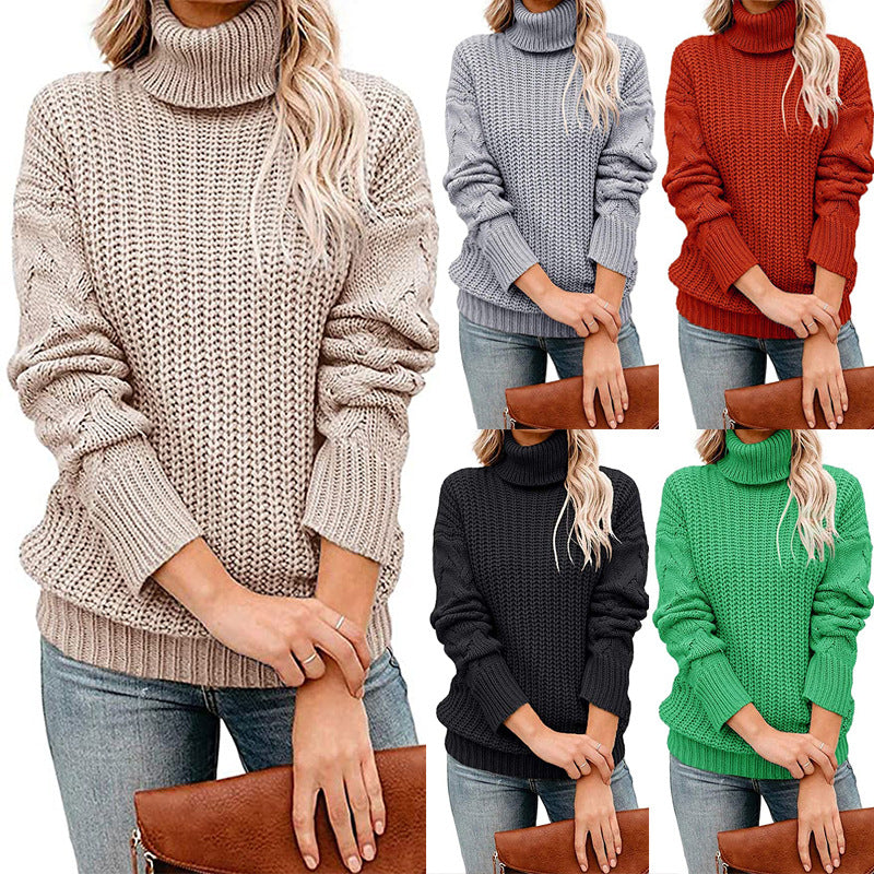 Damen Turtleneck Grobstrickpullover Drune