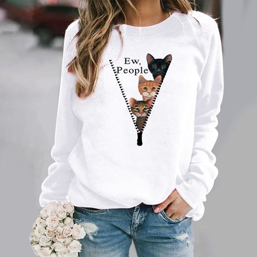 Drune | Rundhals Sweatshirt - Lockere Passform - Katzen Grafik - Weicher Baumwollmix