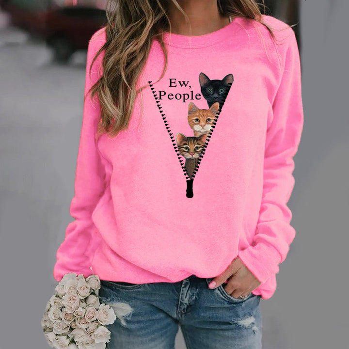 Drune | Rundhals Sweatshirt - Lockere Passform - Katzen Grafik - Weicher Baumwollmix