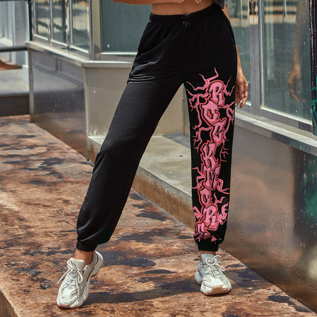 Damen lässige Sweatpants mit kontrastierendem Grafikdruck an der Seite Drune