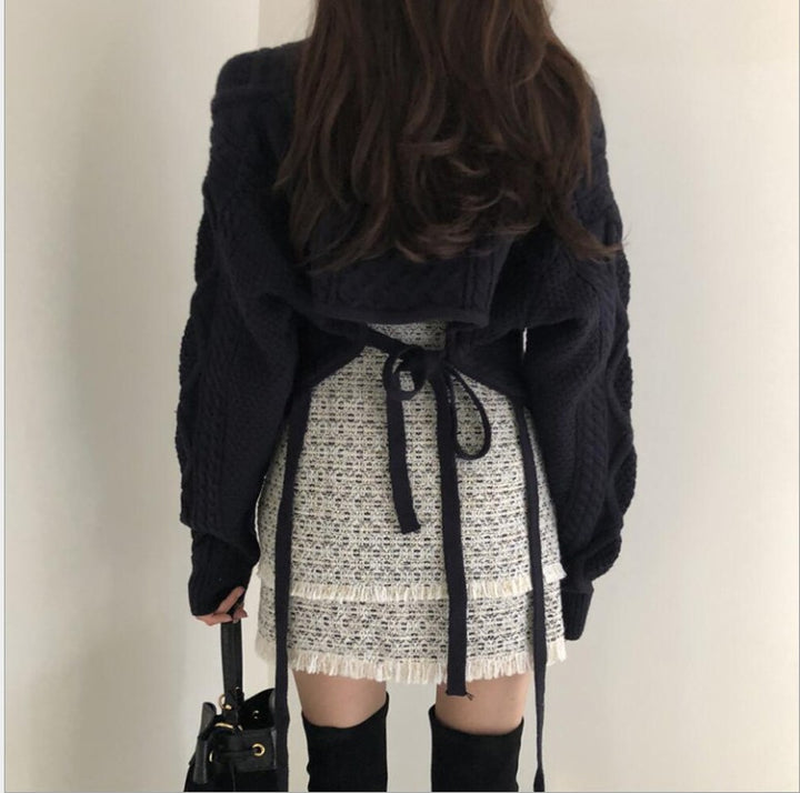 Damen Modischer Strickcardigan mit vielseitigem Bindegürtel und kreativem Design Drune