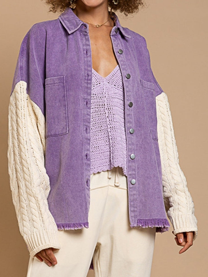 Drune | Kabelstrick Raw Hem Denim Jacke