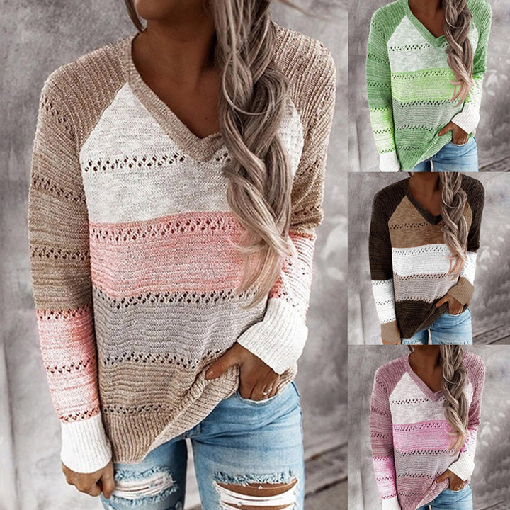 Damen Strickpullover mit V-Ausschnitt und zarten Lochmustern Drune