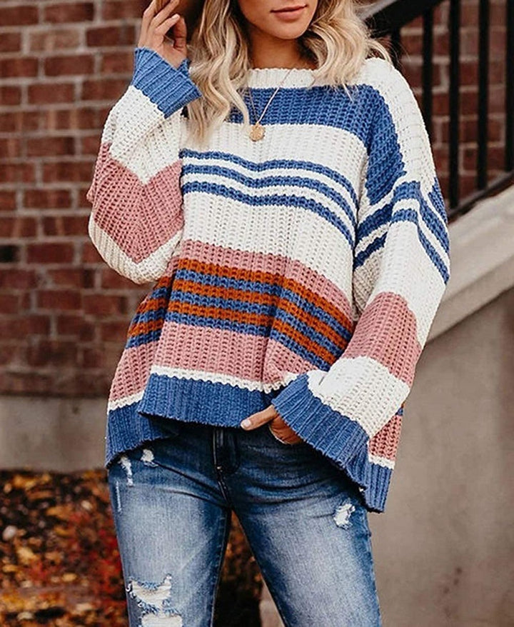 Damen Grobstrickpullover mit vielseitigem Streifenmuster Drune