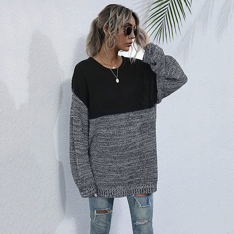 Damen lässiger Strickpullover mit modischem Farbkontrast und Oversized-Schnitt Drune