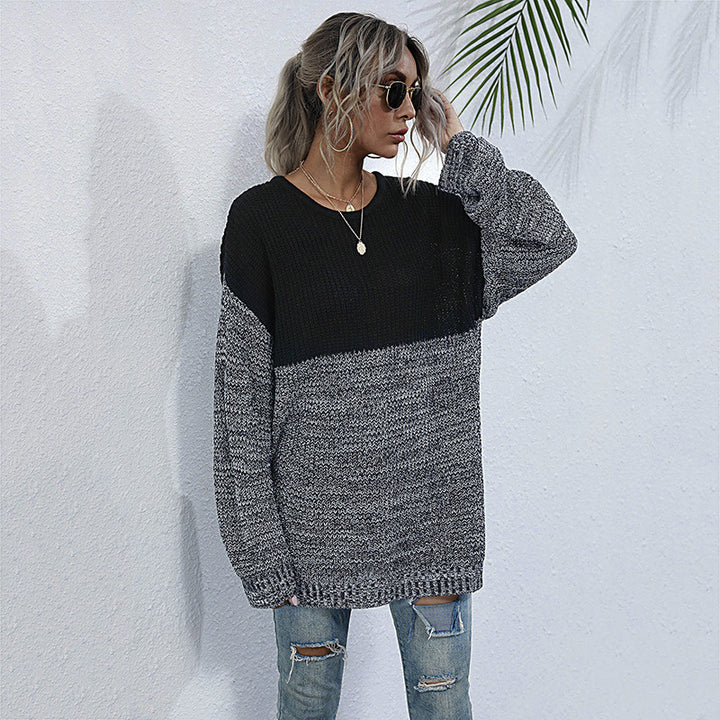 Damen lässiger Strickpullover mit modischem Farbkontrast und Oversized-Schnitt Drune