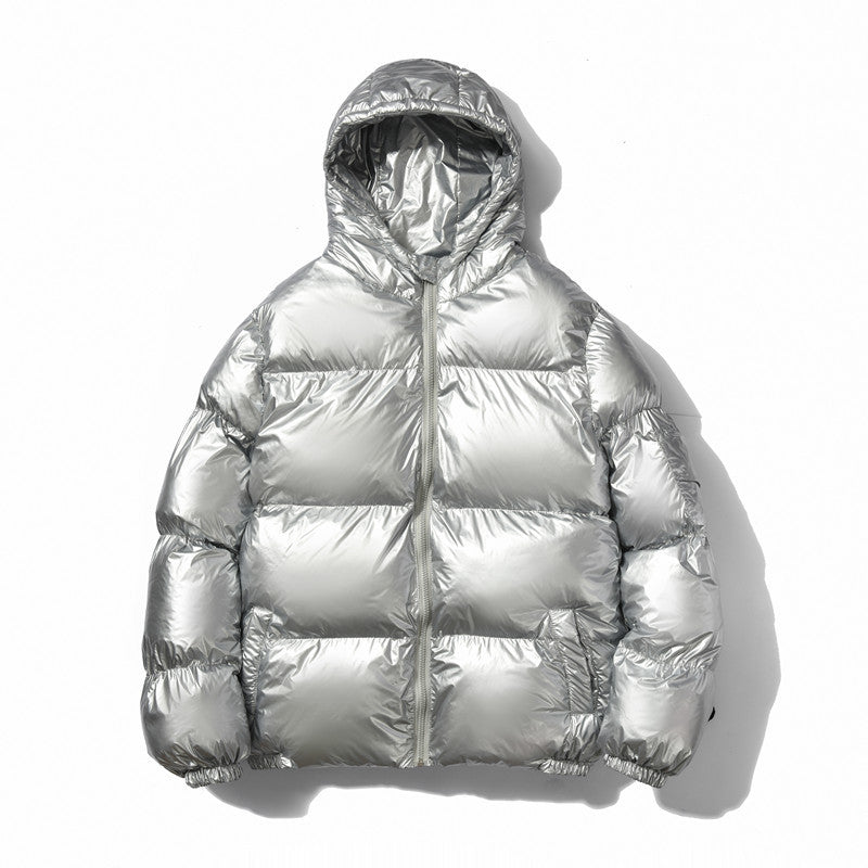 Unisex nan glänzende Steppjacke mit Kapuze, wasserabweisender High-Shine-Oberfläche und wärmender synthetischer Füllung Drune