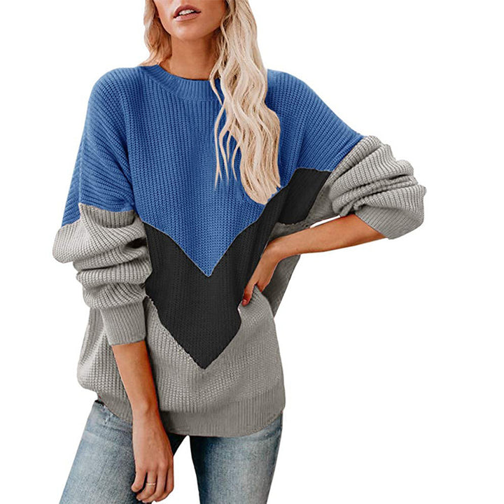 Damen Grobstrickpullover mit V-förmigem Farbdesign Drune
