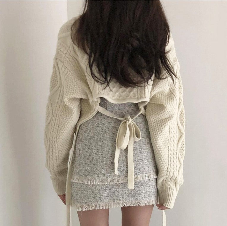 Damen Modischer Strickcardigan mit vielseitigem Bindegürtel und kreativem Design Drune