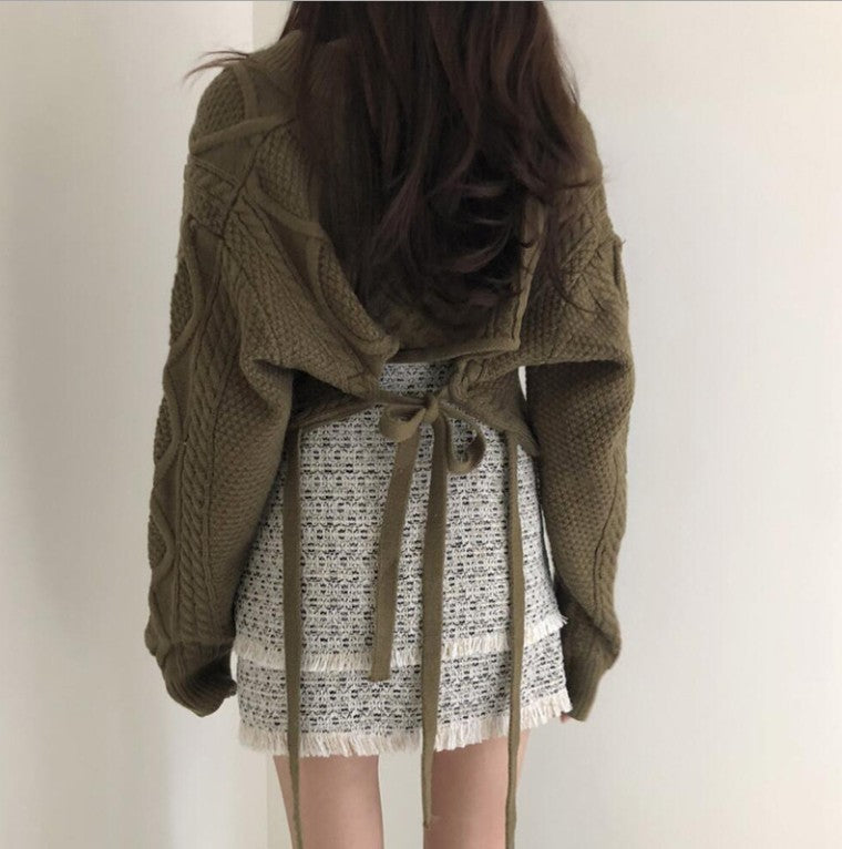 Damen Modischer Strickcardigan mit vielseitigem Bindegürtel und kreativem Design Drune