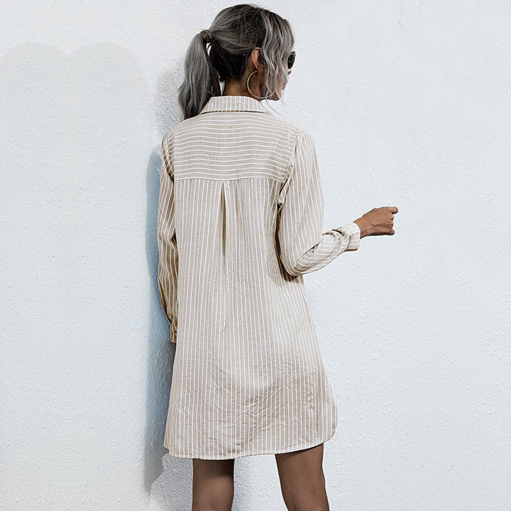 Damen Blusenkleid mit Schnürdetails und modernem Streifenmuster Drune