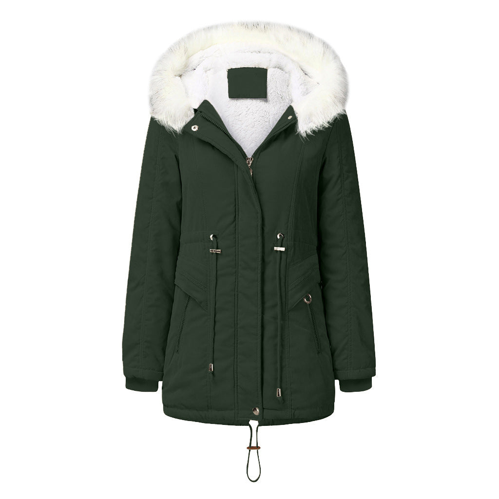 Damen modischer Winterparka mit abnehmbarem Kunstfellkragen und verstellbarem Taillenzug Drune
