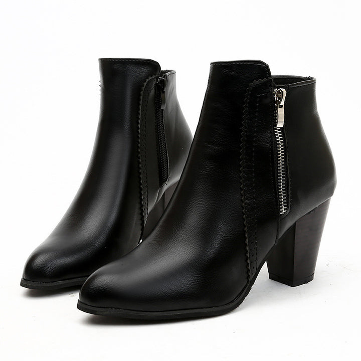 Damen nan elegante Stiefelette mit mittelhohem Blockabsatz und seitlichem Reißverschluss Drune