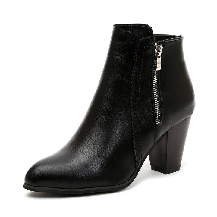 Damen nan elegante Stiefelette mit mittelhohem Blockabsatz und seitlichem Reißverschluss Drune