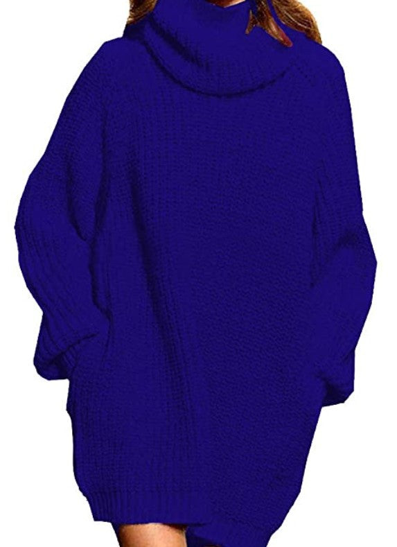 Damen Grobstrick Pulloverkleid mit hohem Kragen und lässigem Schnitt Drune