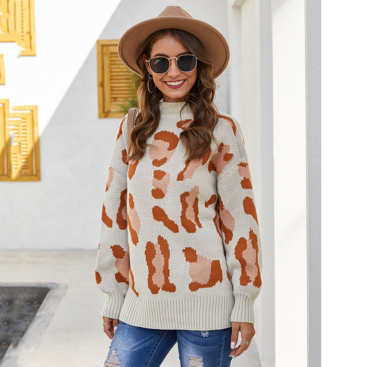 Damen modischer Pullover im trendigen Tierprint-Design mit hohem Kragen Drune