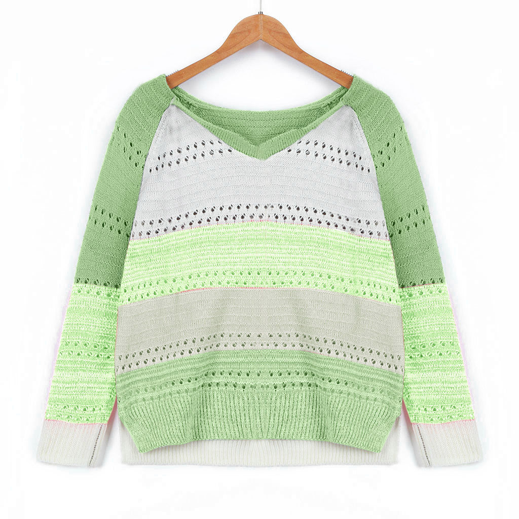 Damen Strickpullover mit V-Ausschnitt und zarten Lochmustern Drune