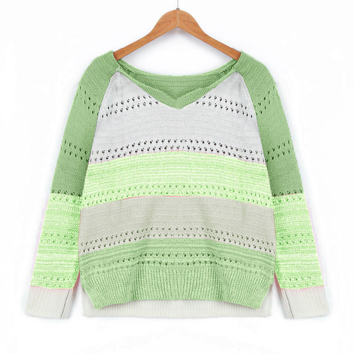 Damen Strickpullover mit V-Ausschnitt und zarten Lochmustern Drune