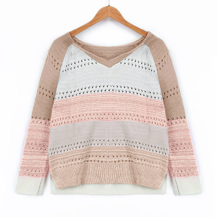 Damen Strickpullover mit V-Ausschnitt und zarten Lochmustern Drune