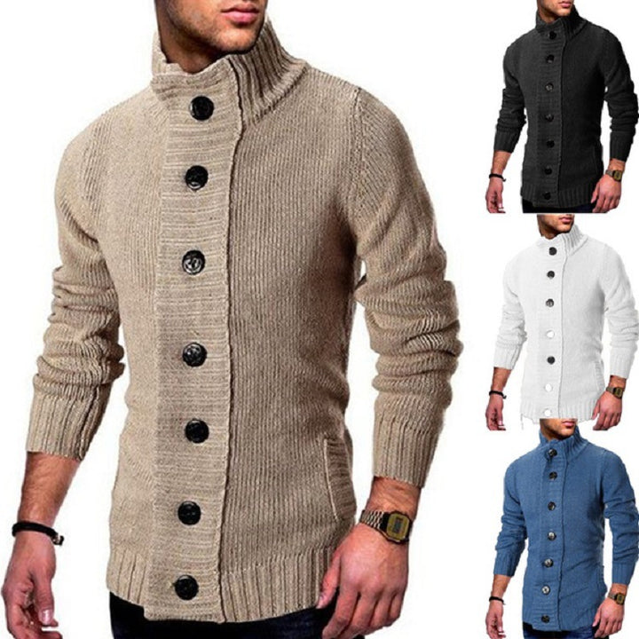 Herren Strickjacke mit hohem Kragen und dekorativen Knopfdetails Drune