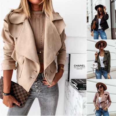 Damen Bikerjacke aus weichem Wildlederimitat mit stylishen Metallknöpfen und praktischen Taschen Drune