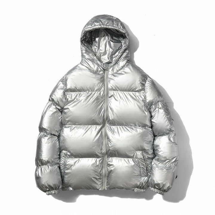Unisex nan glänzende Steppjacke mit Kapuze, wasserabweisender High-Shine-Oberfläche und wärmender synthetischer Füllung Drune