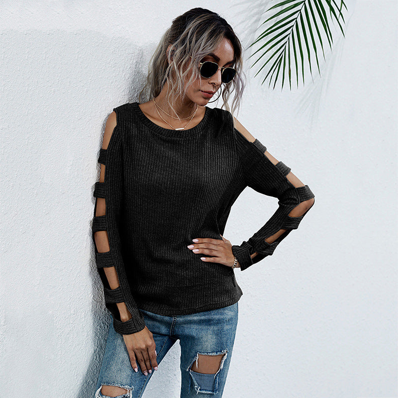 Damen elegantes Strickoberteil mit Cut-Out-Ärmeln und lässigem Design Drune