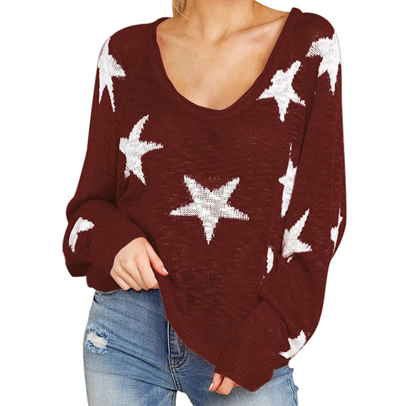 Damen Grobstrickpullover mit Sternenmuster Drune