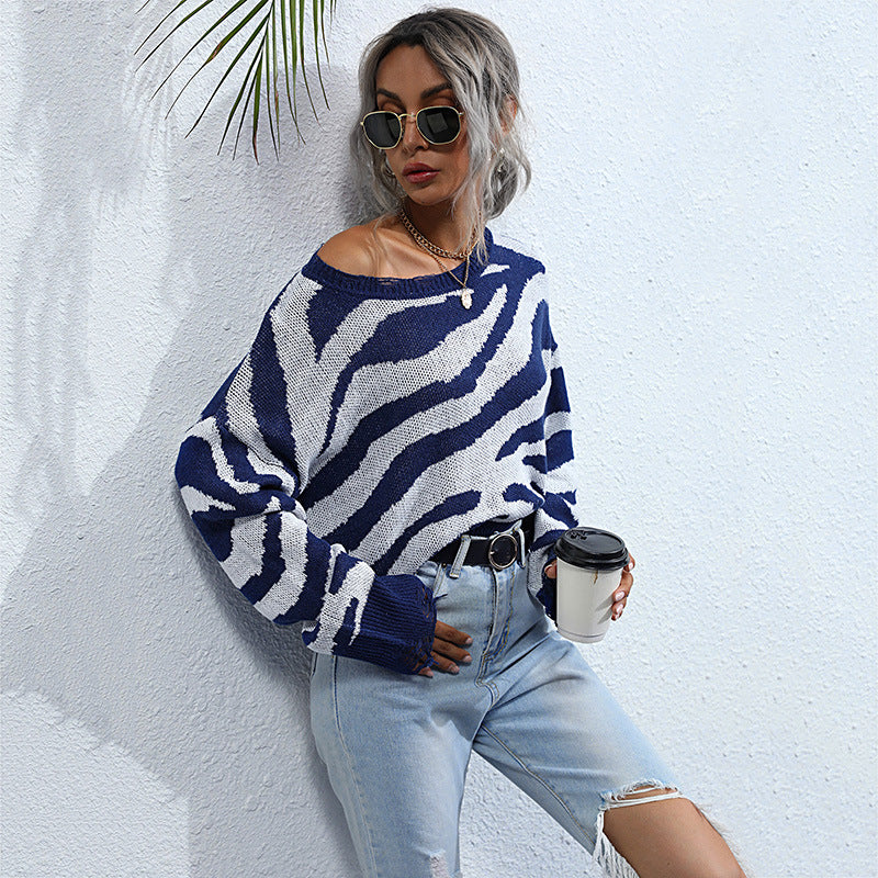 Damen lässiger Pullover mit Zebra-Muster und weitem Schnitt Drune