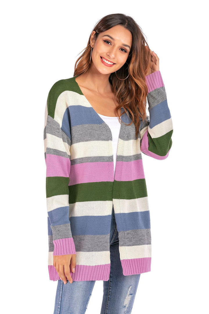 Damen lässiger Strickcardigan mit modernen Streifen Drune