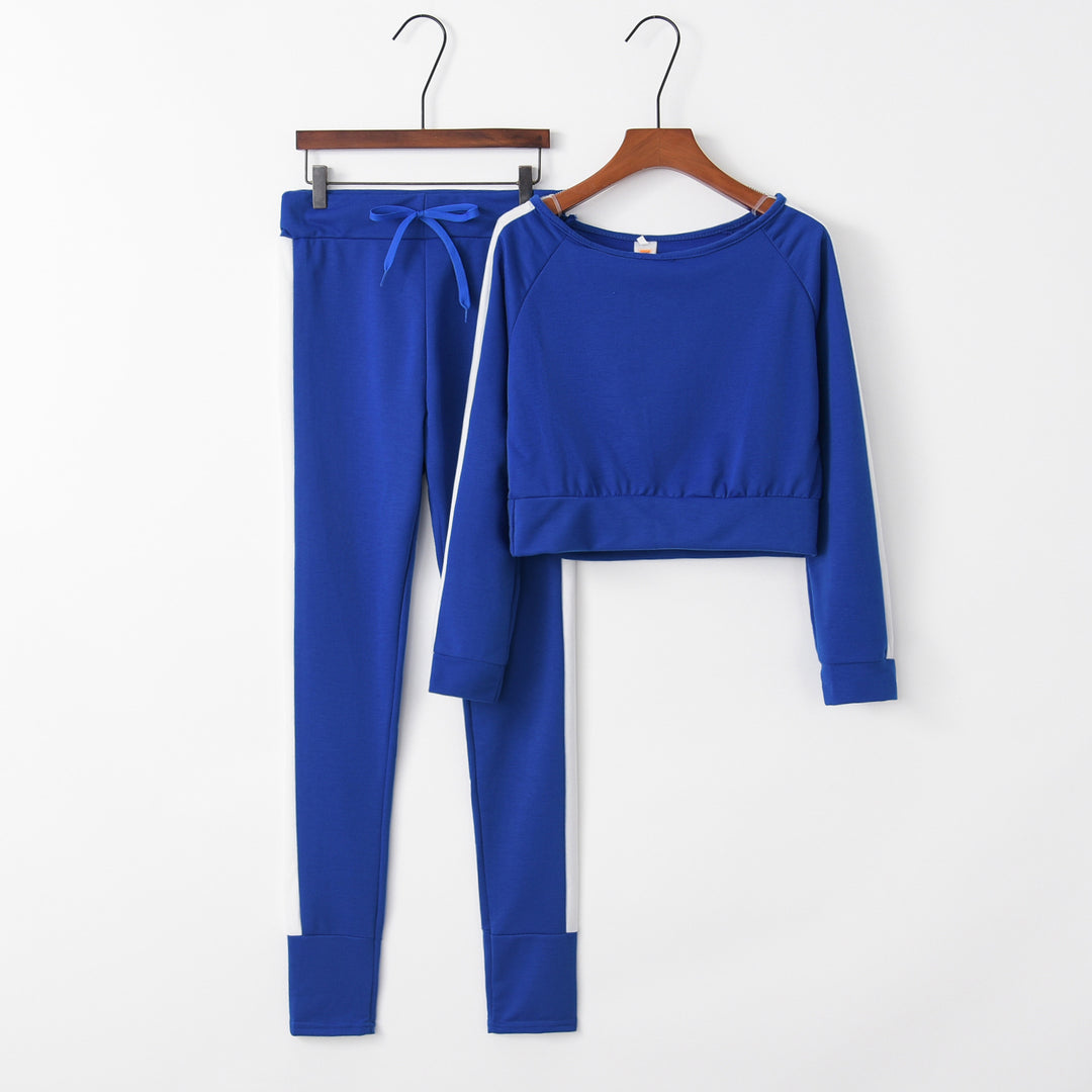 Damen Sportliches Loungewear-Set mit cropped Oberteil und enganliegender Hose Drune