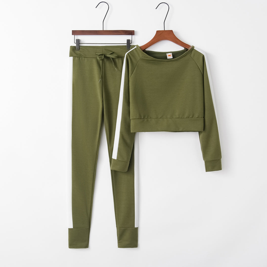 Damen Sportliches Loungewear-Set mit cropped Oberteil und enganliegender Hose Drune