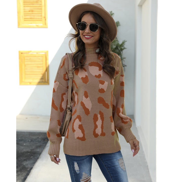 Damen modischer Pullover im trendigen Tierprint-Design mit hohem Kragen Drune
