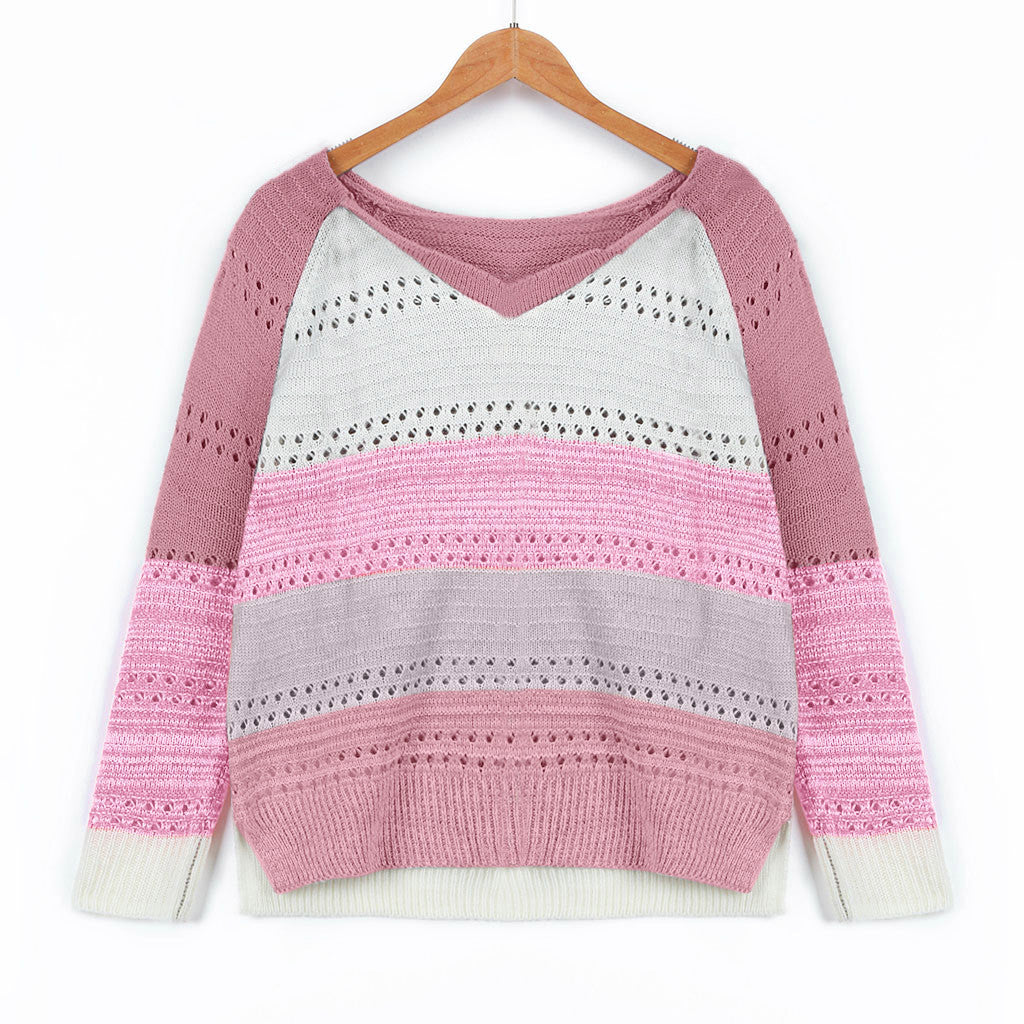 Damen Strickpullover mit V-Ausschnitt und zarten Lochmustern Drune