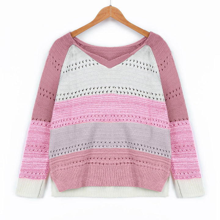 Damen Strickpullover mit V-Ausschnitt und zarten Lochmustern Drune