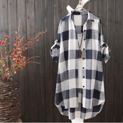 Damen lässige Karobluse im Oversized-Schnitt mit praktischen Taschen Drune