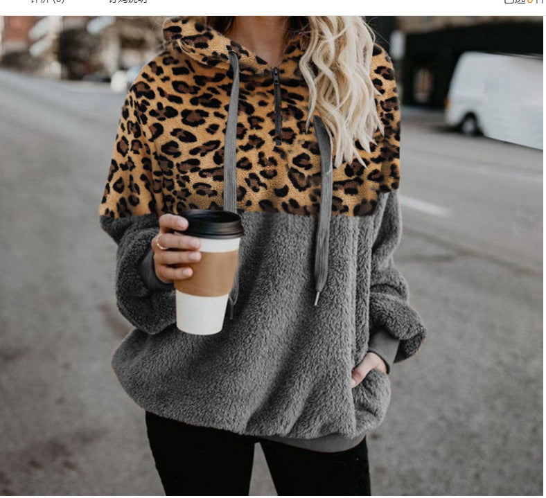Damen Trendiger Zip-Hoodie mit Leopardenmuster und kuscheligem Fleece Drune