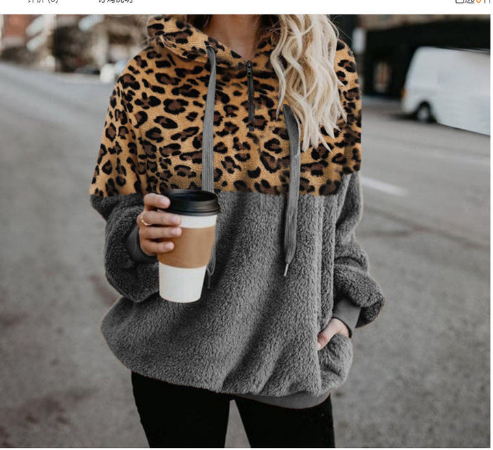 Damen Trendiger Zip-Hoodie mit Leopardenmuster und kuscheligem Fleece Drune