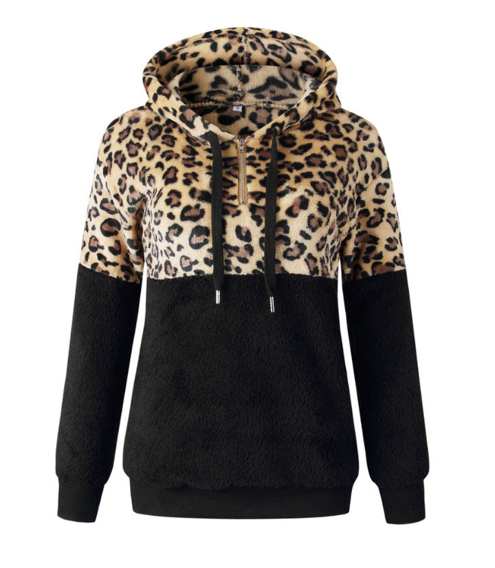 Damen Trendiger Zip-Hoodie mit Leopardenmuster und kuscheligem Fleece Drune